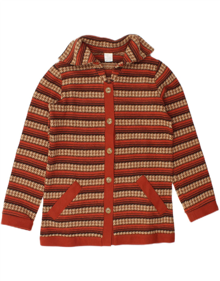 VINTAGE Womens Cardigan Sweater UK 12 Medium Brown Striped Wool