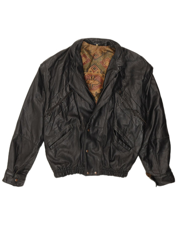 Vintage ženska kožna jakna širokog kroja UK 14 srednje crna