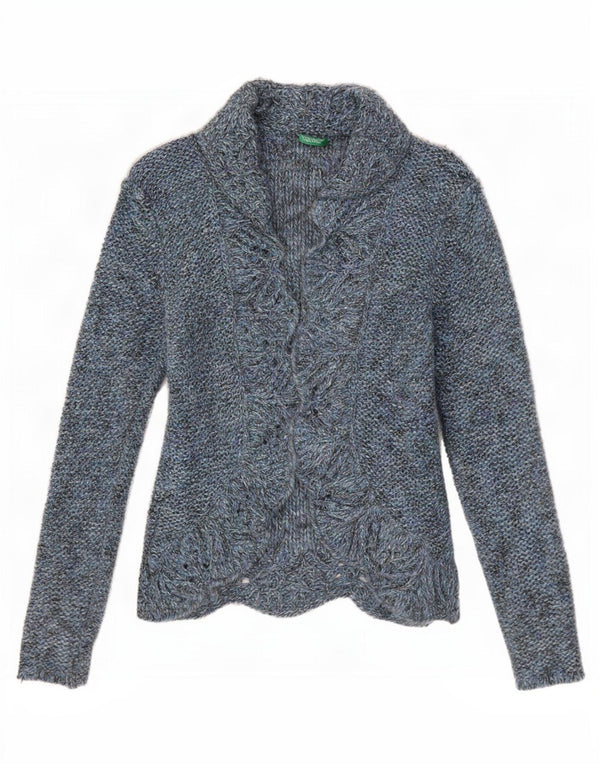 Benetton ženski otvoreni kardigan pulover UK 10 Small Blue Flected Acrylic