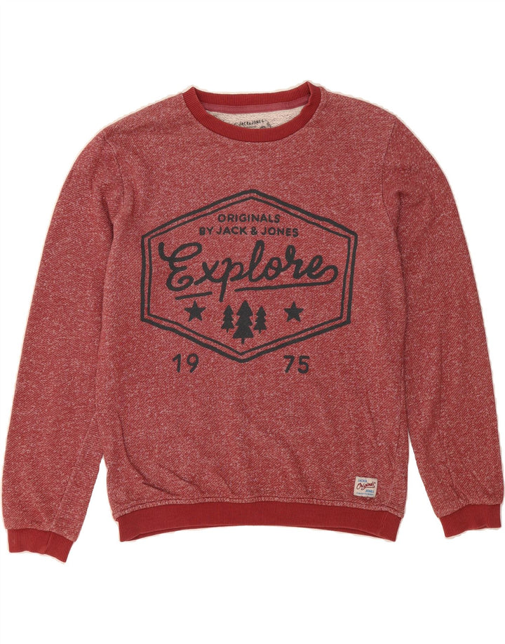 JACK & JONES Mens Graphic Sweatshirt Jumper Small Red Flecked Cotton Vintage Jack & Jones and Second-Hand Jack & Jones from Messina Hembry 
