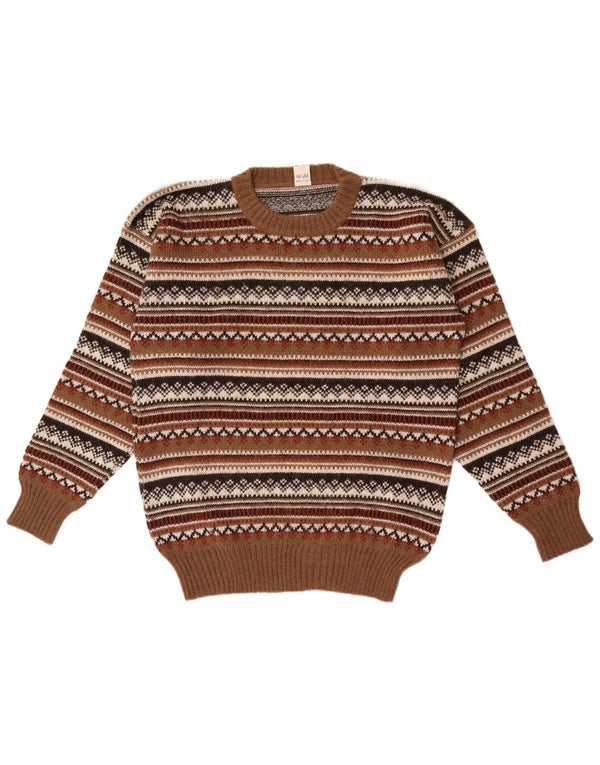 Vintage muški džemper s okruglim izrezom IT 50 srednje smeđe boje Fair Isle