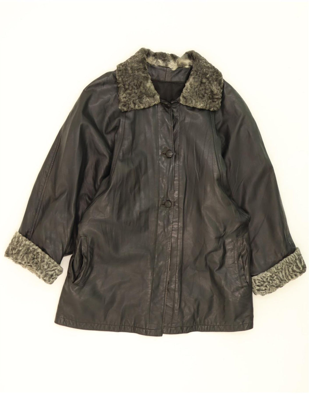 VINTAGE Womens Leather Coat UK 18 XL Green Vintage Vintage and Second-Hand Vintage from Messina Hembry 
