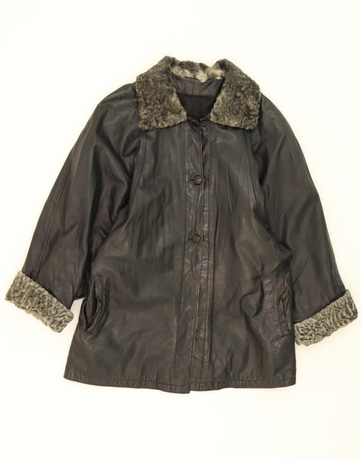 VINTAGE Womens Leather Coat UK 18 XL Green Vintage Vintage and Second-Hand Vintage from Messina Hembry 
