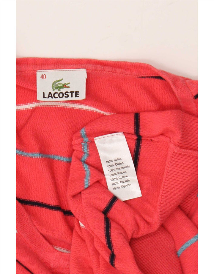 Lacoste ženski džemper s V-izrezom, veličina 40, pamuk na srednje ružičaste pruge