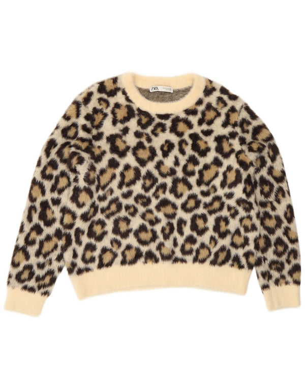 Zara ženski džemper s okruglim izrezom UK 18 XL bež poliamid sa životinjskim uzorkom