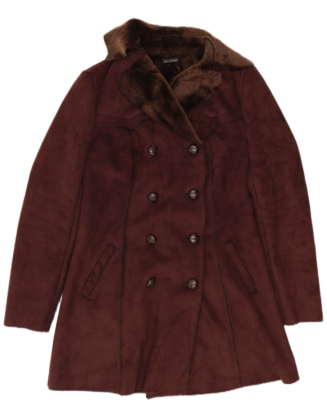 Vintage ženski šerpa kaput s dvorednim kopčanjem UK 8, mali smeđi