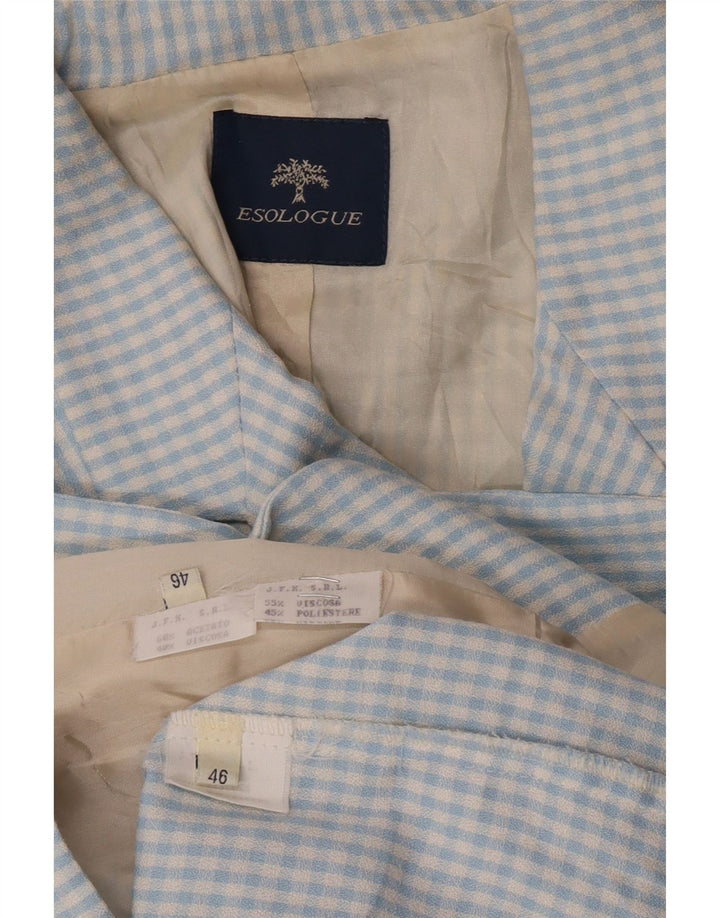 Vintage ženski dvodijelni set s 3 gumba IT 46, velika plava viskoza od ginghama