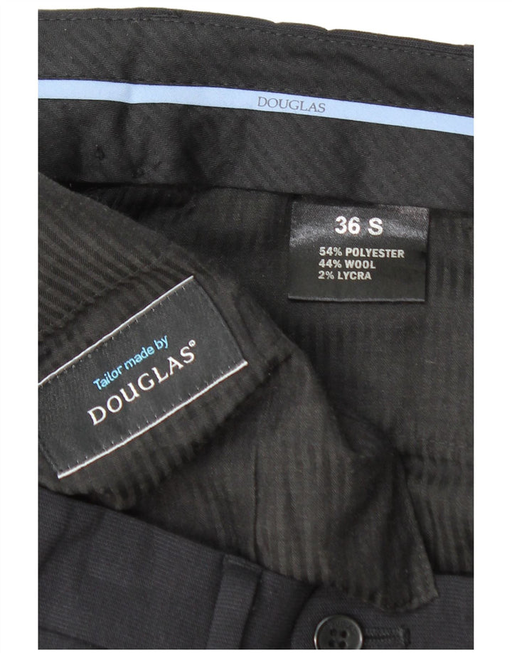 DOUGLAS Mens Slim Suit Trousers W36 L26 Navy Blue Polyester