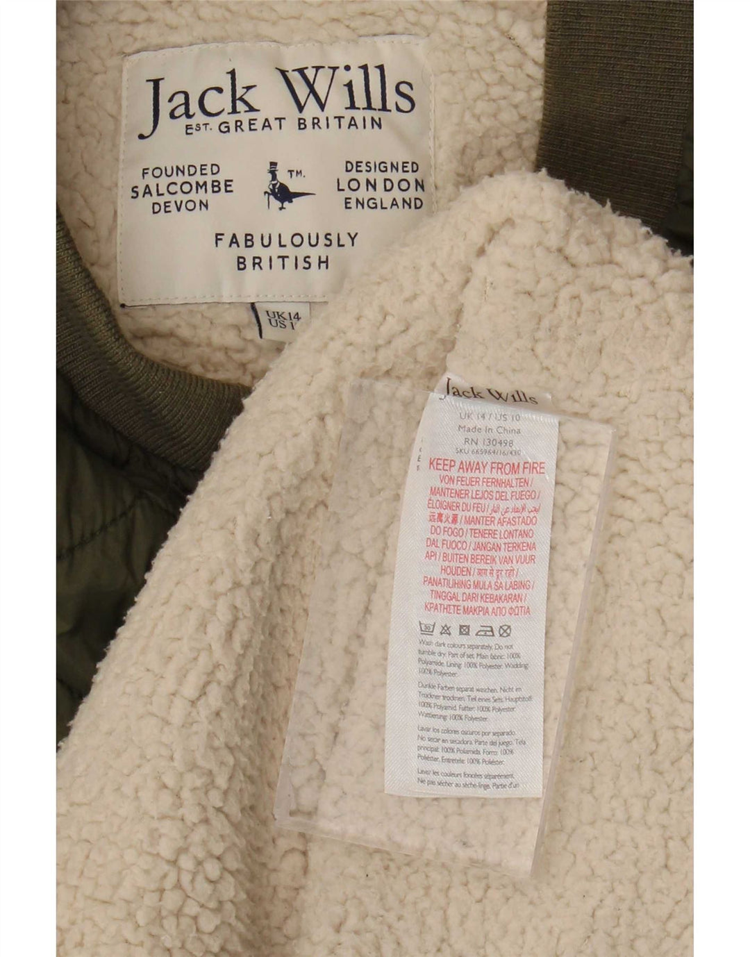 Jack Wills ženska šerpa prošivena jakna UK 14 veliki zeleni poliamid