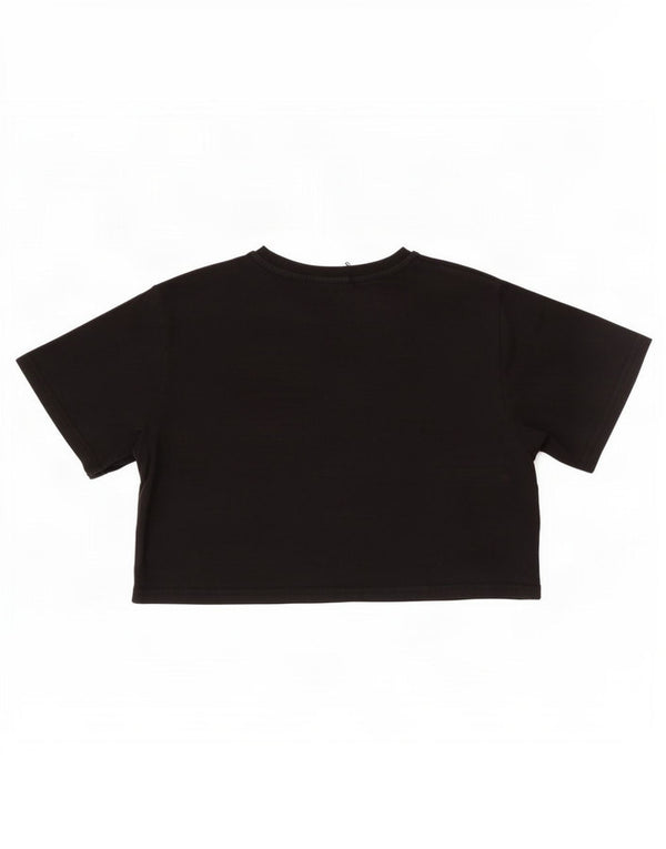 Ellesse Womens Crop Graphic T-Shirt Top UK 10 Small Black Cotton