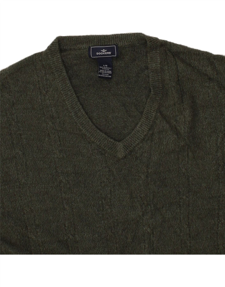 DOCKERS Mens V-Neck Jumper Sweater Large Green Acrylic Vintage Dockers and Second-Hand Dockers from Messina Hembry 