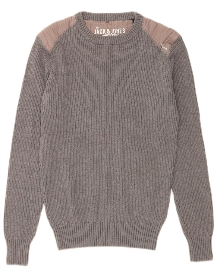 Jack & Jones muški džemper s okruglim izrezom, srednje sivi pamuk u blokovima boja