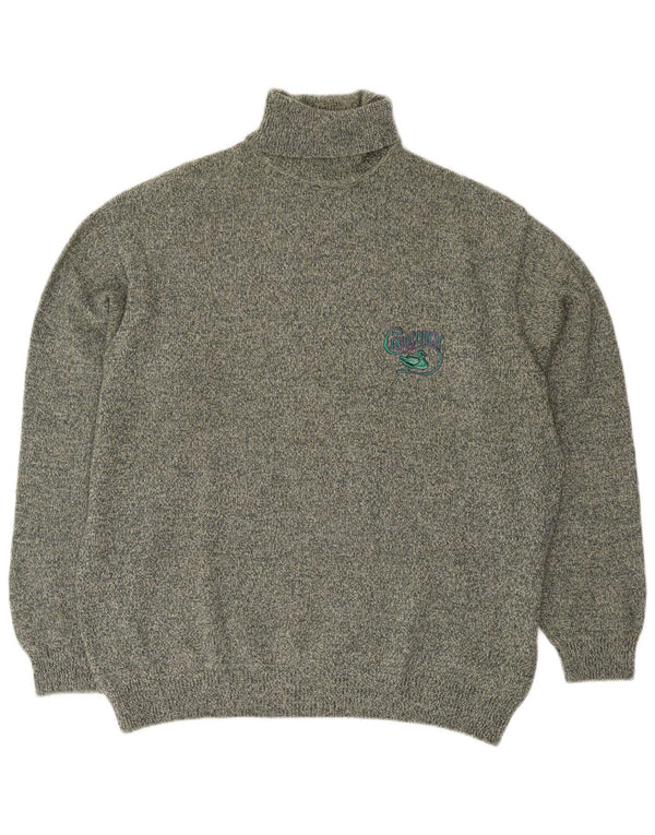 Vintage muški pulover s rol izrezom XL Retro od zelene vune s pjegama