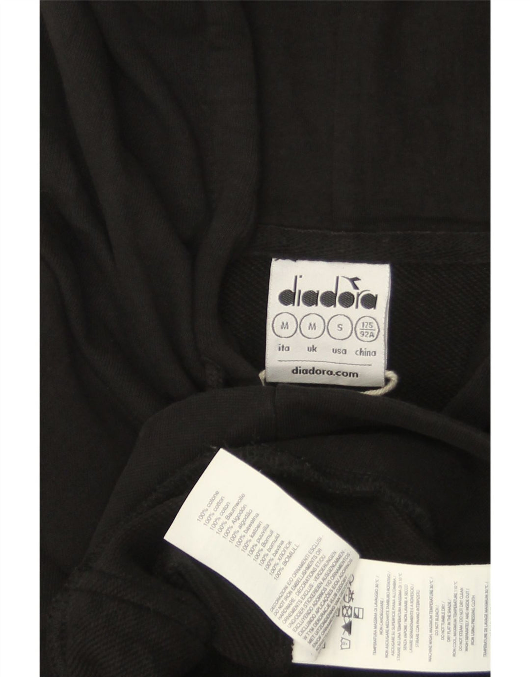 DIADORA Muška majica s kapuljačom srednje veličine, crni pamuk