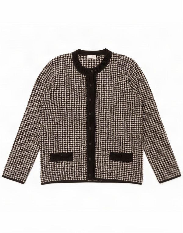 Vintage Womens Cardigan Sweater UK 20 2XL Black Houndstooth Acrylic
