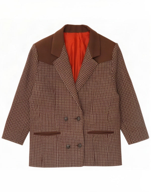 Vintage ženski sako s dvorednim kopčanjem UK 16 Large Brown Houndstooth