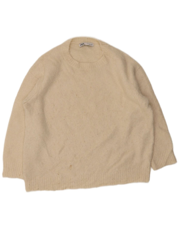 Zara ženski pulover s velikim veznim izrezom UK 10 Small Beige