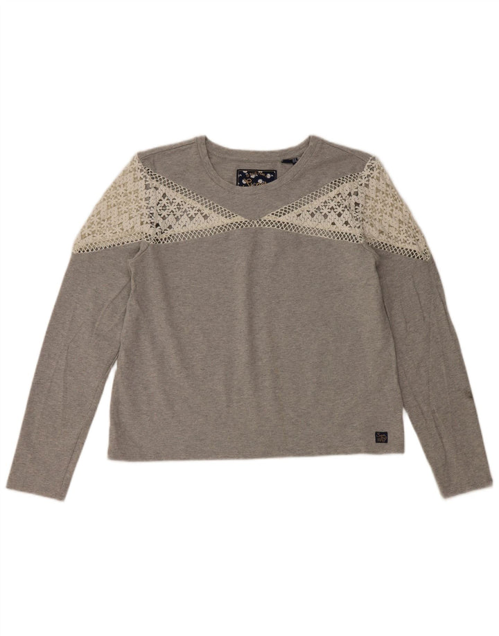 Superdry ženska majica dugih rukava UK 12 srednje sivi pamuk