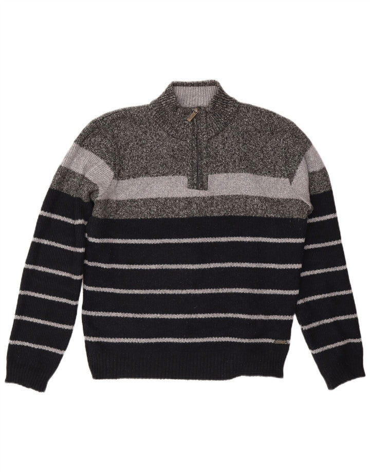 Pierre Cardin muški pulover s izrezom s patentnim zatvaračem XL sivi prugasti poliester