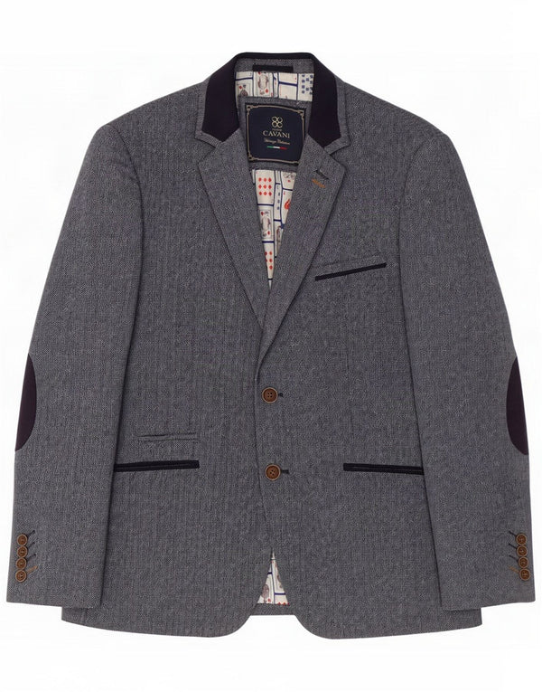 Cavani Mens 2 Button Blazer Jacket UK 40 Large Grey Herringbone Polyester