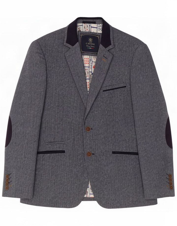 Cavani Mens 2 Button Blazer Jacket UK 40 Large Grey Herringbone Polyester