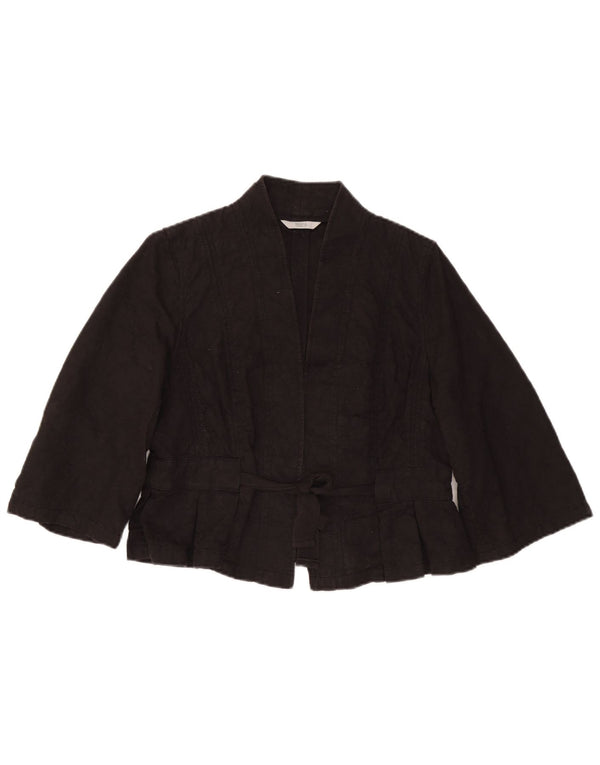 Marks & Spencer ženska bolero jakna s 3/4 rukavima s prednjom kravatom UK 16 velika crna