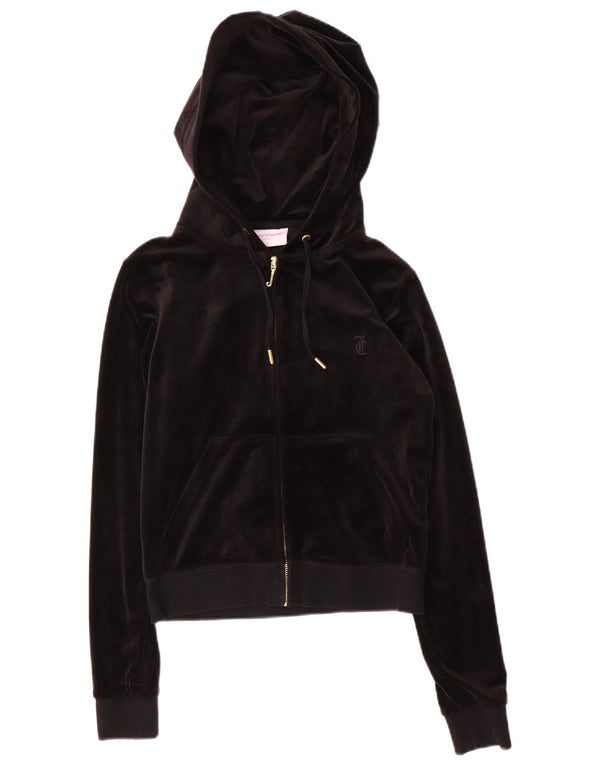 Juicy Couture ženski kratki pulover s kapuljačom s patentnim zatvaračem UK 10 Mali crni poliester