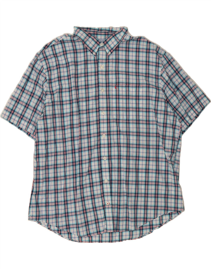 IZOD Mens Short Sleeve Shirt 2XL Blue Check Cotton Vintage Izod and Second-Hand Izod from Messina Hembry 