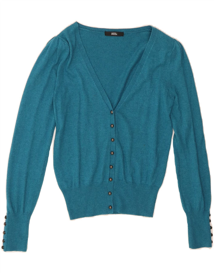 MARKS & SPENCER Womens Cardigan Sweater UK 8 Small Blue Viscose Vintage Marks & Spencer and Second-Hand Marks & Spencer from Messina Hembry 
