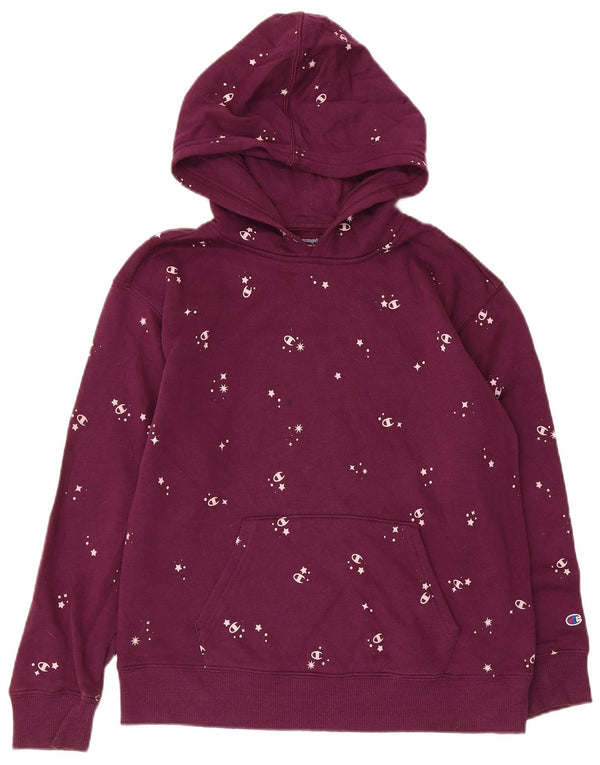 Champion Girls Graphic Hoodie Jumper 13-14 Years XL Burgundy Cotton