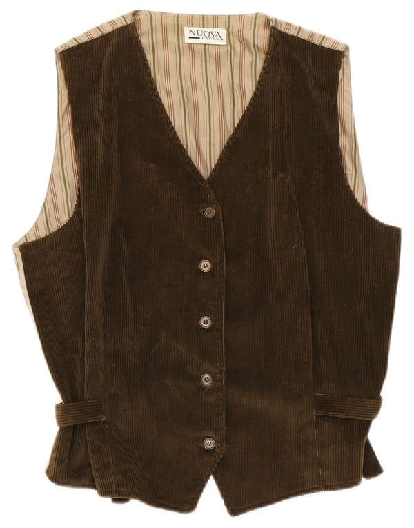 Nuova Citta Womens Corduroy Waistcoat IT 46 Large Khaki Cotton