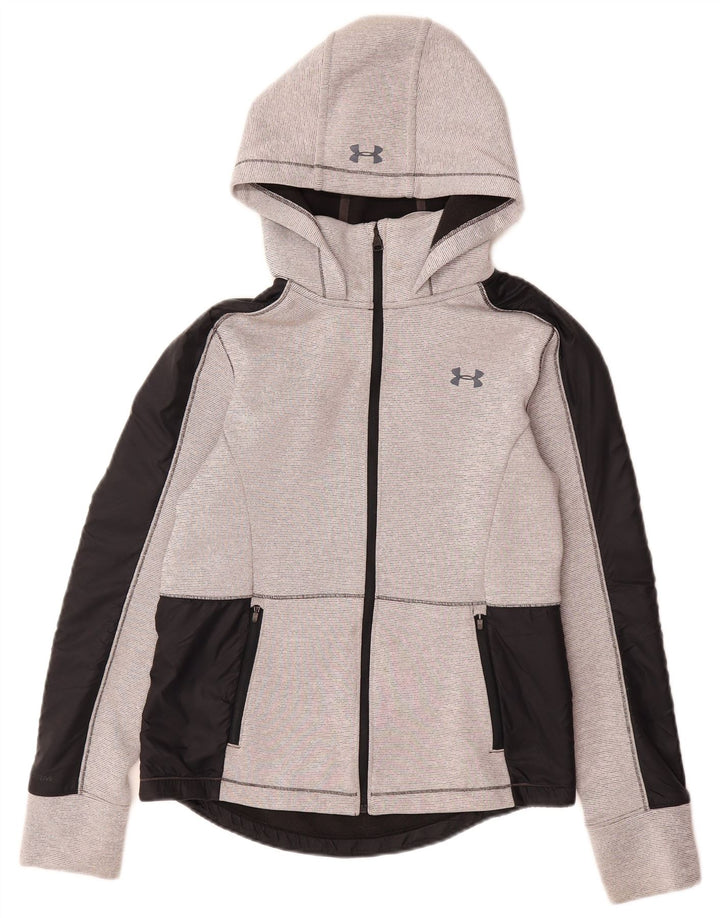 UNDER ARMOUR Mens Zip Hoodie Sweater Small Grey Colourblock Polyester