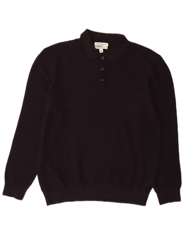 Autograph  Mens Polo Neck Jumper Sweater Large Purple Cotton