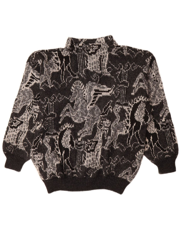 Vintage ženski kardigan pulover UK 18 XL crne geometrijske vune
