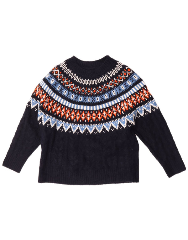 Vintage ženski džemper s brodskim izrezom UK 14 Veliki tamnoplavi Fair Isle