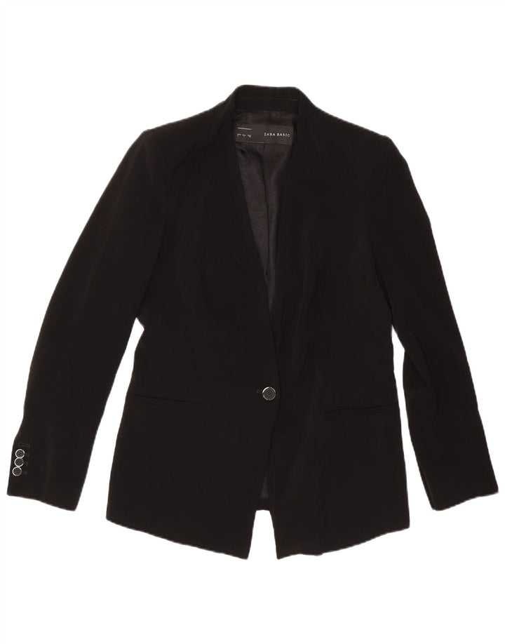 ZARA Womens 1 Button Blazer Jacket UK 14 Large Black Polyester