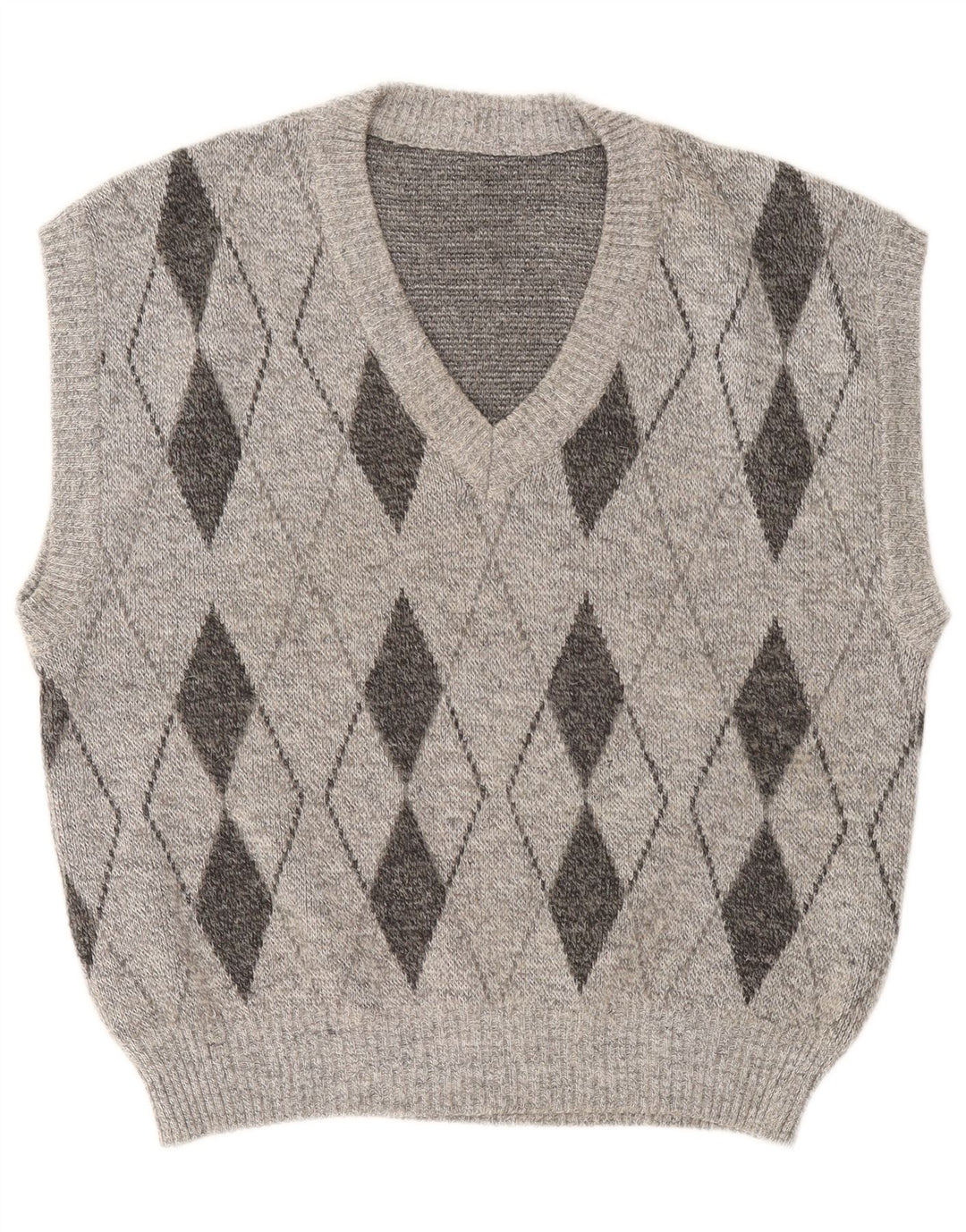 Vintage muški prsluk bez rukava Large Grey Argyle/Diamond