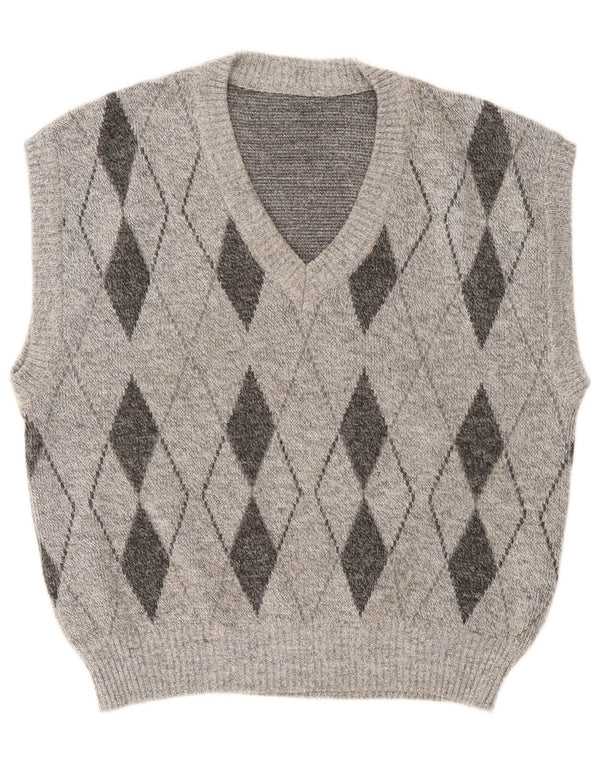 Vintage muški prsluk bez rukava Large Grey Argyle/Diamond