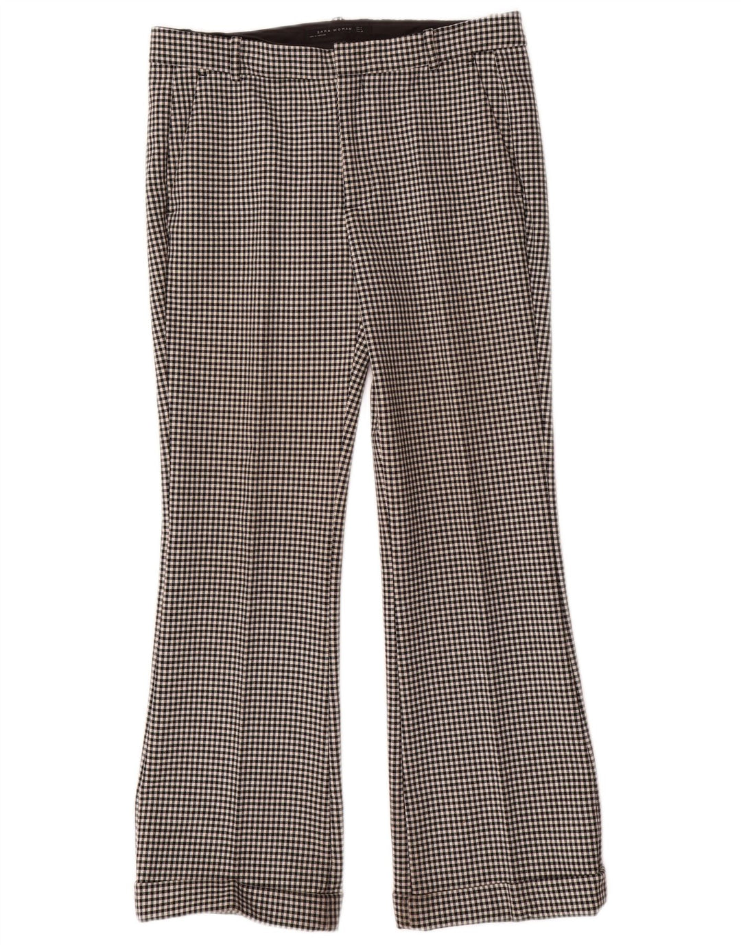 Zara ženske chino hlače srednje veličine W28 L29 crni gingham poliester