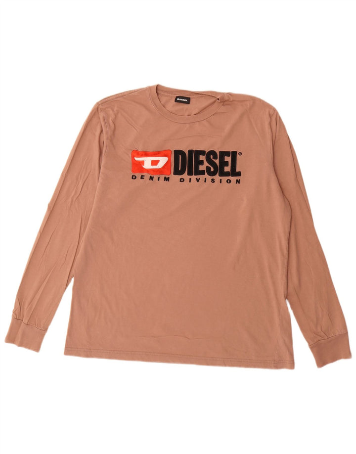 Diesel muška majica dugih rukava s grafikama, veliki smeđi pamuk