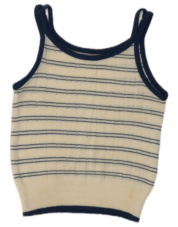 Vintage Womens Crop Knit Cami Top UK 10 Small Off White Striped