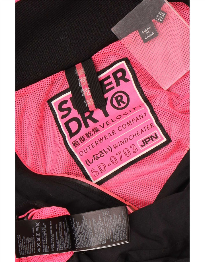 Superdry ženska kišna jakna s kapuljačom UK 14 Veliki crni najlon