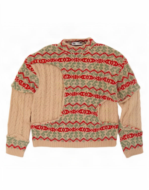 Zara ženski džemper s kornjačevim ovratnikom UK 10 Small Beige Fair Isle
