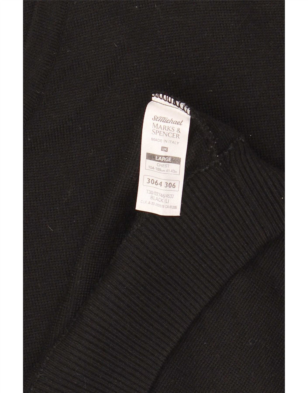 Marks & Spencer muški džemper s V-izrezom, veliki vuneni crni prugasti pulover