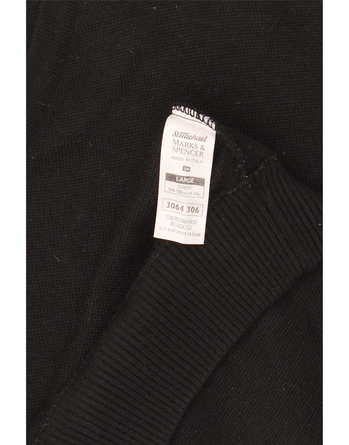 Marks & Spencer muški džemper s V-izrezom, veliki vuneni crni prugasti pulover