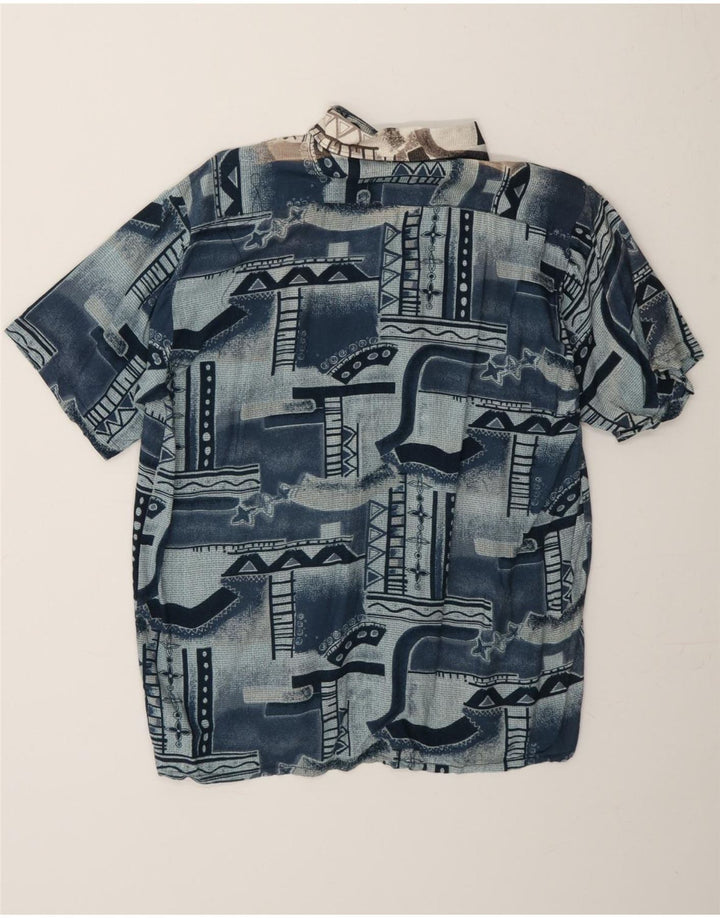 MICHEL Mens Short Sleeve Shirt Size 38 Medium Navy Blue Geometric Vintage Michel and Second-Hand Michel from Messina Hembry 