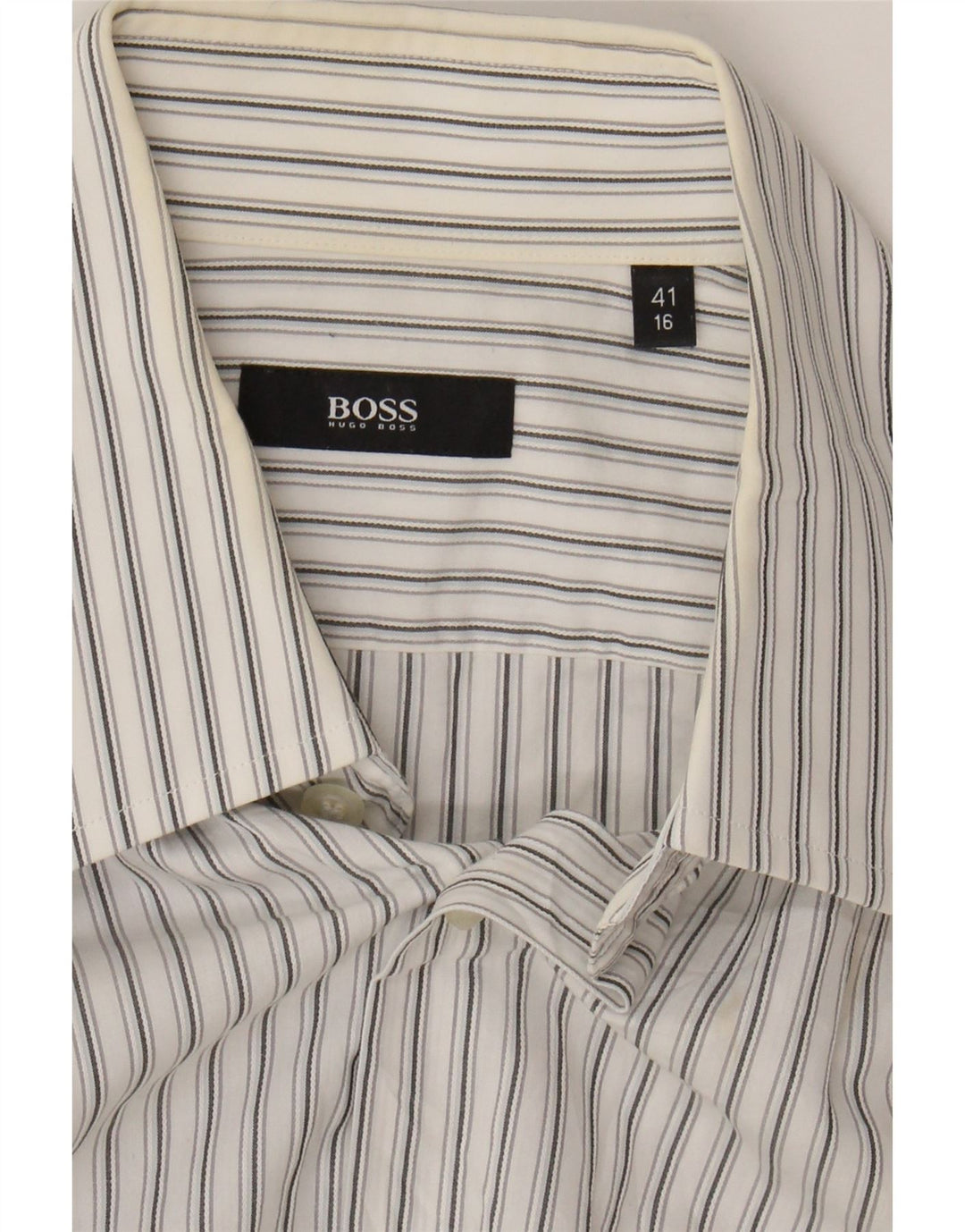 HUGO BOSS Mens Shirt Size 41 16 Large White Striped Cotton Vintage Hugo Boss and Second-Hand Hugo Boss from Messina Hembry 