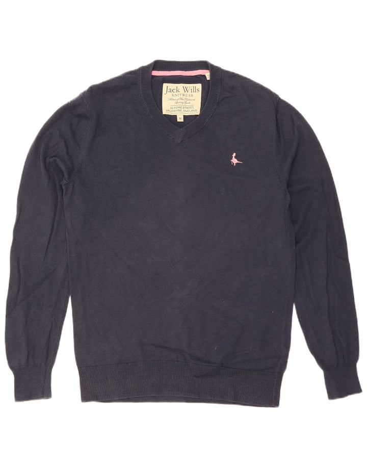JACK WILLS Muški džemper s V-izrezom Srednji tamnoplavi pamuk
