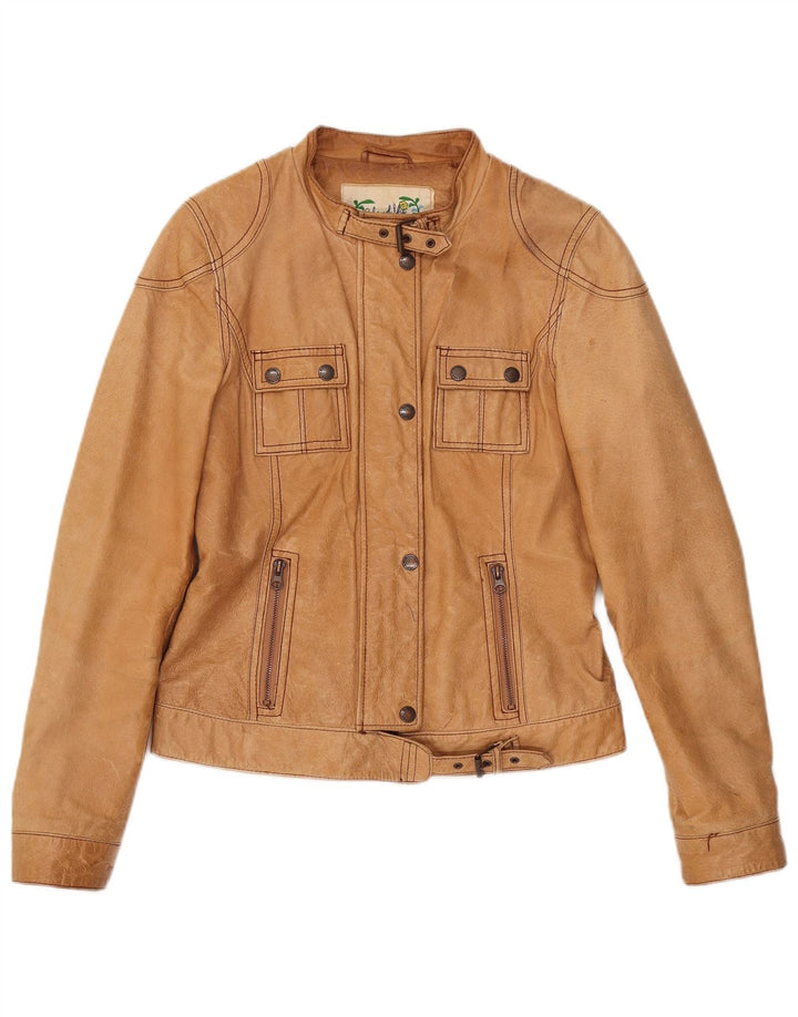 Vintage ženska kožna jakna UK 12 srednje bež koža