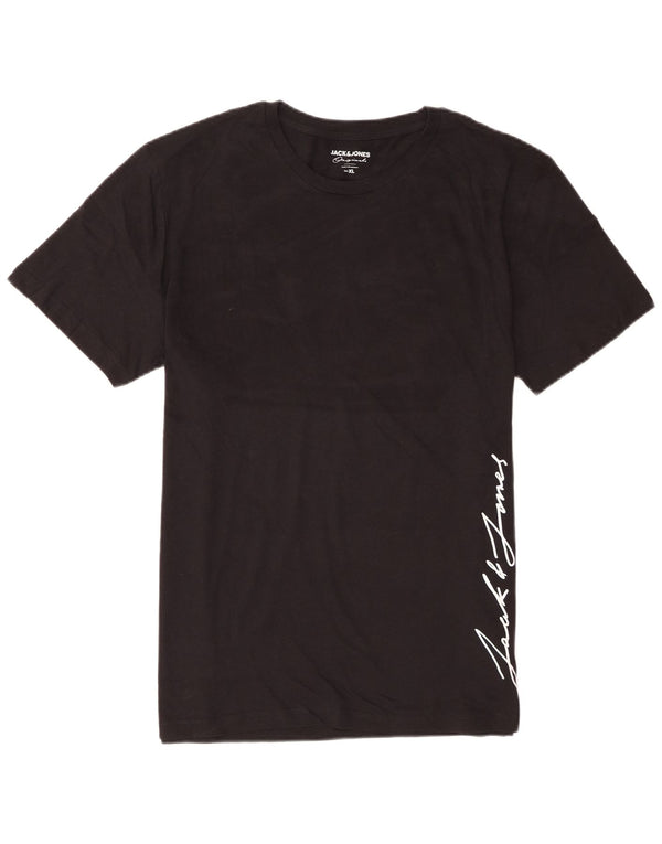 Jack & Jones Mens Graphic T-Shirt Top XL Black Cotton